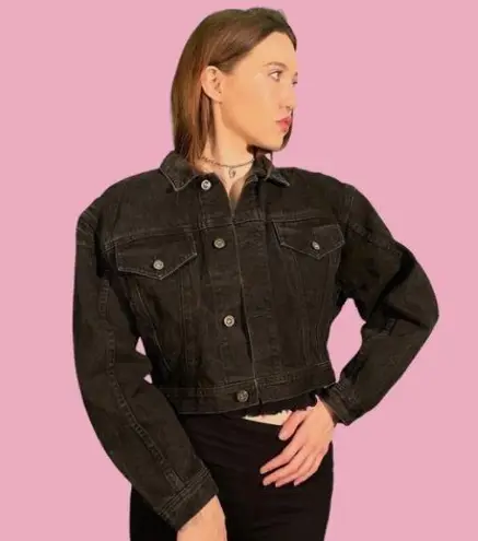 Vtg 90s LA GEAR Cropped Black Denim Jean Jacket Sz M Size M