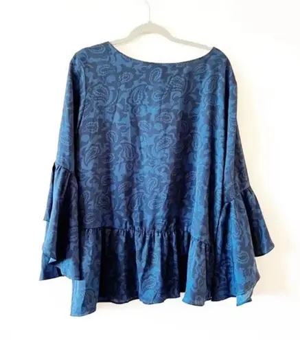 Diane Gilman DG2 1X Blue Black Paisley Peplum Tunic Curvy Plus
