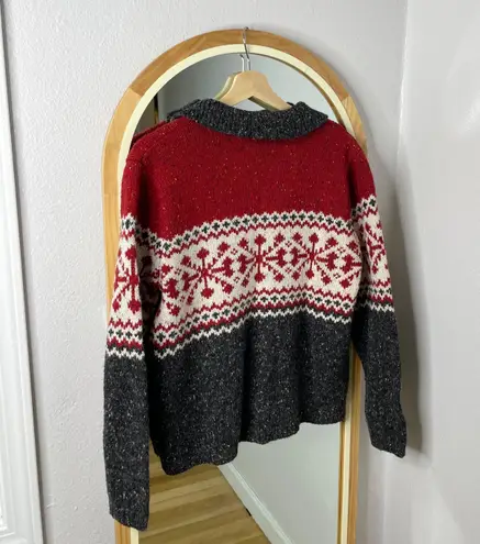 Croft & Barrow vintage Christmas fair isle zip up wool blend sweater