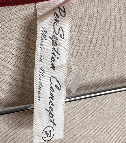 PerSeption Concept Burgundy Maroon Dress Medium Lace Overlay V Neck Short Sleeve