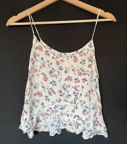 Vintage Floral Sleeveless Ruffled Hem Top white cropped top casual summery Pink Size XS