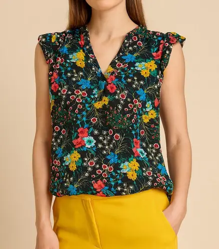 Kiwi Fresh Colorful Blouse w/Ruffle Cap Sleeves Size Small EUC