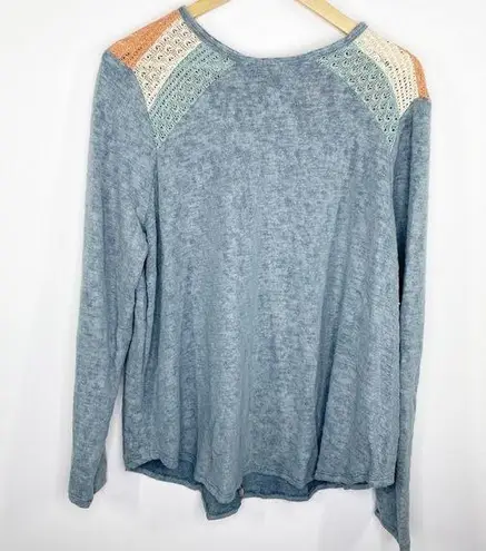 Ces Femme Blue Knit Shoulder Long Sleeve Shirt Women's Plus Size 1XL NWOT