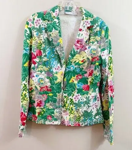 Le Tricot Longhin Floral Green Funky Blazer Size L