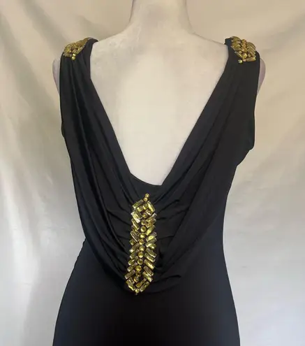 Camille La Vie Beaded Floor Length Gown Sz 6 Black Back Cowl Witchy Glam Goth