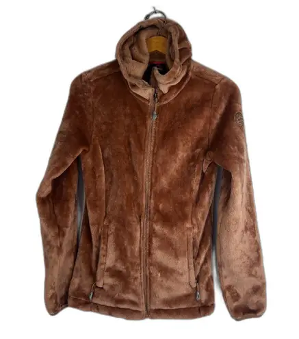 Gerry Brown Fuzzy Hooded Full Zip Sweater Jacket Zip Pockets Size Small