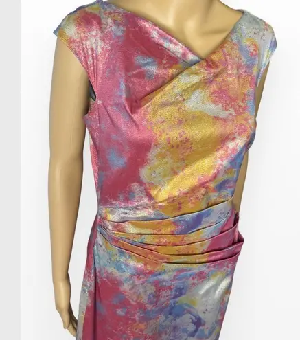 Rickie Freeman for Teri Jon
80s Rainbow Metallic Ruched Jagged Cap Sleev… Pink Size 12