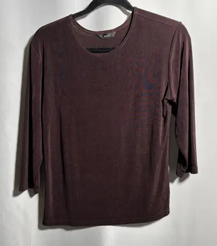 VTG Fiore Slinky Brown Top 3/4 Sleeve USA Elevated Basic Minimalist Travel L Size L