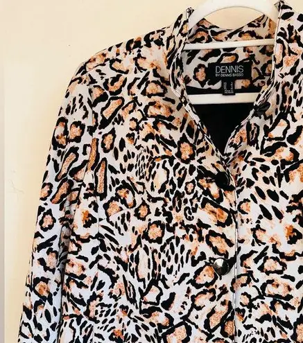Dennis Basso Printed Twill Button Front Jacket - Leopard Print - Size S