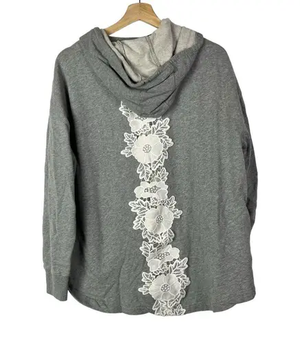 Mono B Gray Floral Lace Relaxed Fit Hoodie Sweatshirt S/M Size M