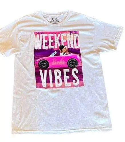 Barbie Car T SHIRT Large Weekend Vibes Puff Letters 100% Cotton Tee Mattel NWOT