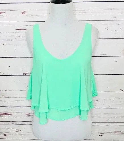 Iris  Mint Green Layered Flounce Festival Crop Top Tank Top Size Small