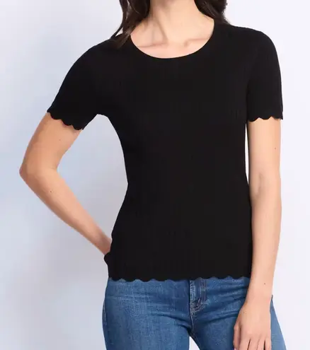41 Hawthorn Kelsey Scallop Rib Short Sleeve Sweater Black XS NWT STITCH FIX