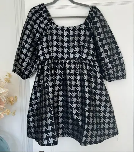 Moon River Square Neck Puffed Sleeve Houndstooth Jaquard Mini Dress Size Small
