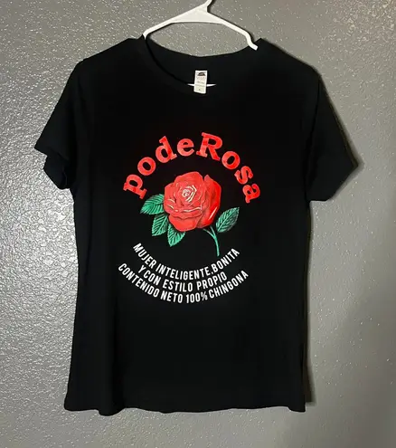 Women’s Black Poderosa Graphic Tee Rose Print T