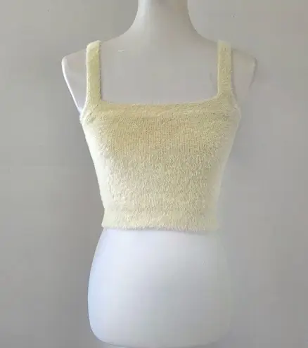 Francesca's Glo Fashion Cream Fuzzy Knit Square Neck Crop Tank Top Size Small