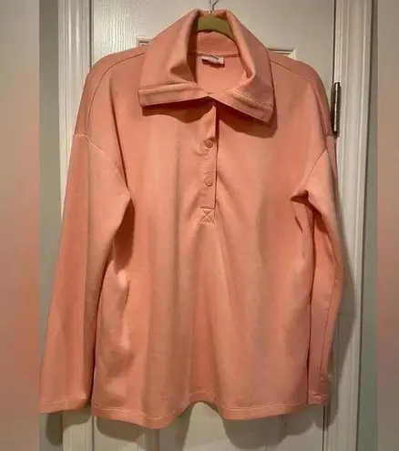 J Jill Fit Sleek Double Knit Snap Front Collared Long Sleeve Pullover Top Size M Orange Size M