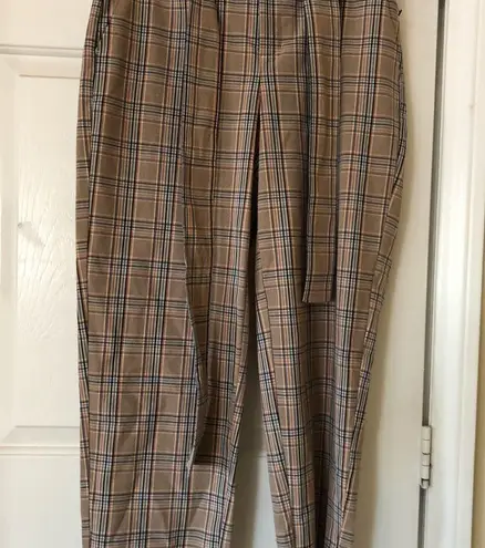 A New Day  Plaid Tie Waist Straight Pants Brown & Beige sz 6 NWT