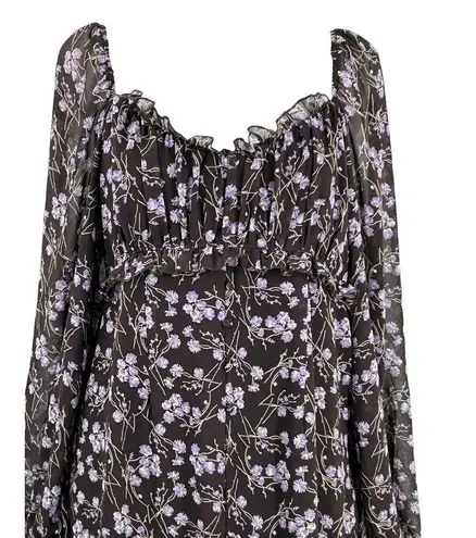 143 Story By Line Up Sz M Floral Maxi Brown Lavendor Front Slit Dress