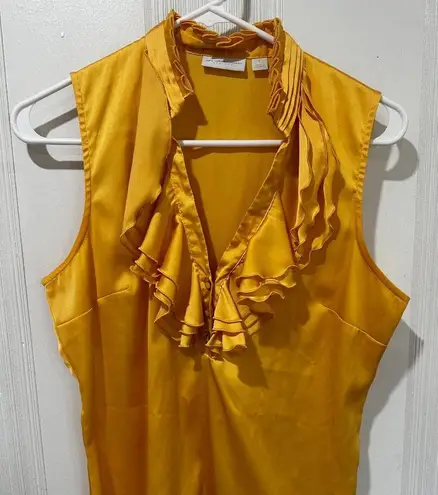 New York & Co Women’s Yellow Sleeveless Top Stretch Ruffle V