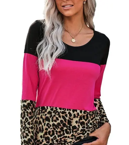 LEOPARD TRIPLE PATCHWORK ROSE COLORBLOCK TOP Size undefined