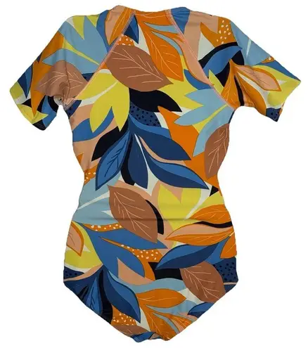Kona Sol Women's Tropical Short Sleeve Rash Guard One Piece Swimsuit Size S New!