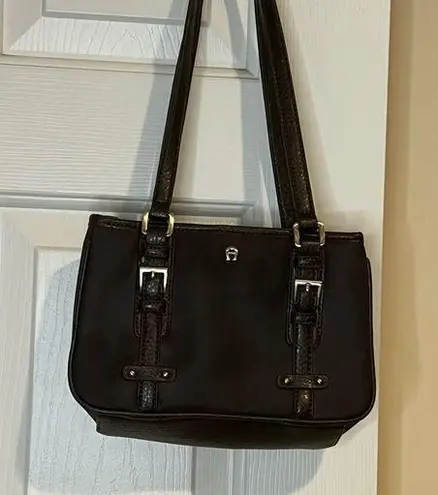 Etienne Aigner Small Vintage Dark Brown Women's Bag with Pebbled Leather Trim