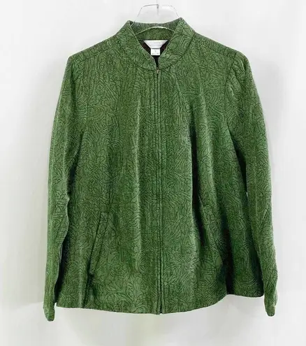 Christopher & Banks C. J BANKS BY Green Floral Zip Up Jacket