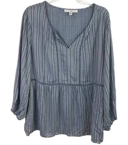 Fever Boho Striped Blouse Size XXL Blue