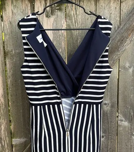 Joseph Ribkoff NWT Striped Faux Wrap Step Hem Dress Dark Blue White Size 12
