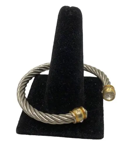 Retro Silver Rope Style Cuff Bracelet with Gold Bar on each end with rhinestones