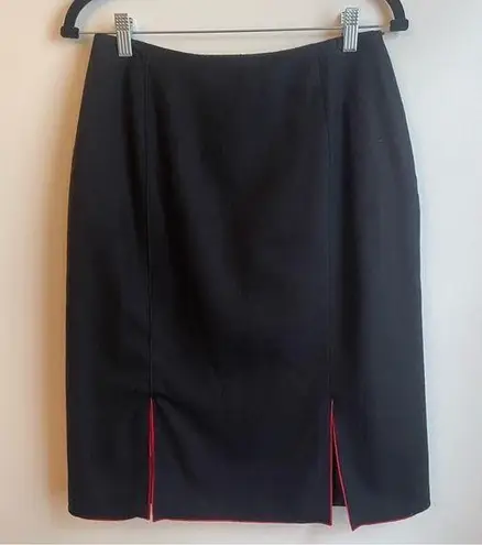 Willi Smith Vintage Collection Black Wool Skirt w Red Peek-a-Boo Vents Size 8