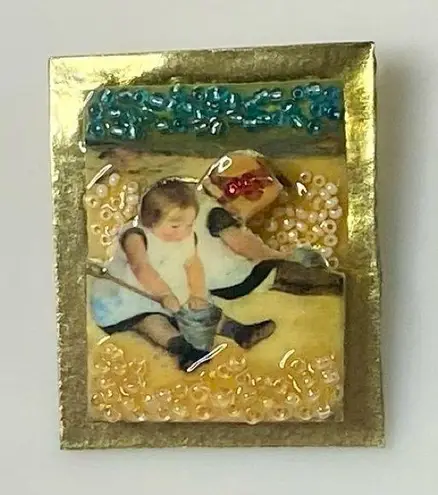 Signed Bonnie Kondor “Cassatt & Me” Mixed Media Brooch Gold