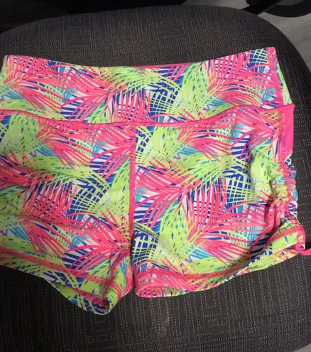 Victorias Secret Sport Small Print Shorts Neon Ruched Sides VSX