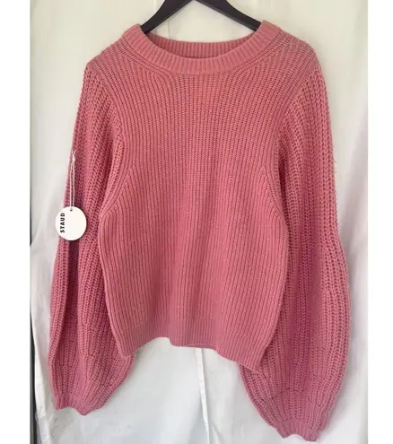 STAUD Aura Sweater Damask Pink Medium Chunky Merino Wool Balloon Sleeves Thick