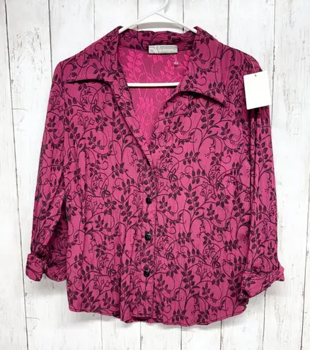 Dressbarn Shirt Women Chest 36" Red Paisley Collared Long Sleeve Button Down Size L