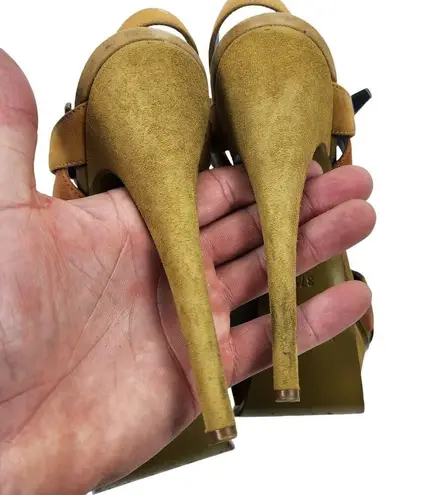 YSL Yves Saint Laurent Tribute Sandals Suede Leather Green Platform Size 37.5