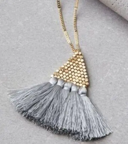 American Eagle AE Grey Tassel Pyramid Triangle Necklace