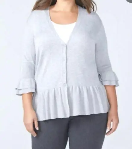 Lane Bryant Women’s plus  gray 3/4 bell sleeved button down sweater cardigan