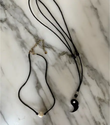 Pearl Choker and Black & White Yin Yang Necklace