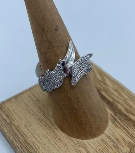 Angel Wings Pave Set CZ Sterling Silver Ring Size 8 Silver