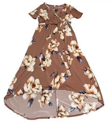 Pink Blush Rust Floral Hi-Low Maternity Wrap Dress Belt Stretch Soft Size Small