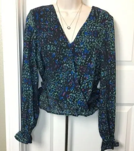 Q&A Smocked Ruffle Top Splatter Multi Print Career Blouse S