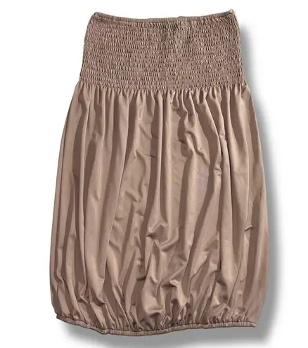 Boutique Womens Smocked Strapless Top Blouse Shirt Bubble Hem Y2K Tan Brown XL