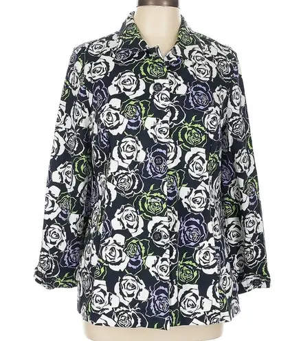 Christopher & Banks Stretch Floral Button Down Blazer Jacket Women’s Size Large
