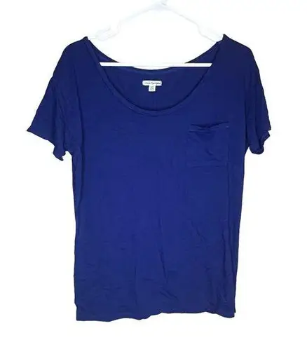 American Eagle Women's Dark Blue Scoop Neck Pocket Short Sleeve T