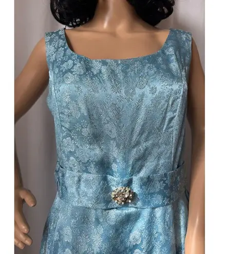 Vintage OOAK Jacquard blue sleeveless retro midi dress gemstone belt M Size M