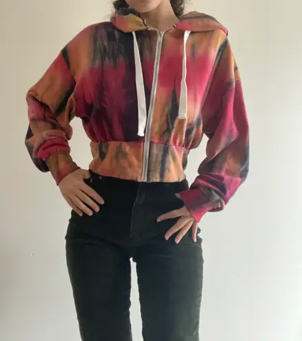 Indie Tie Dye Slightly Cropped Zippered Sweatshirt Multiple