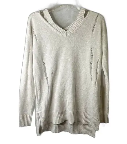 Arizona Jeans Cold Shoulder Destructed Metallic Sweater Size Medium