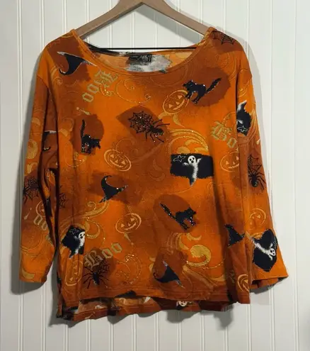 Jane Ashley Vtg 2X Halloween Top Sequin Grandmacore Novelty Y2K Plus